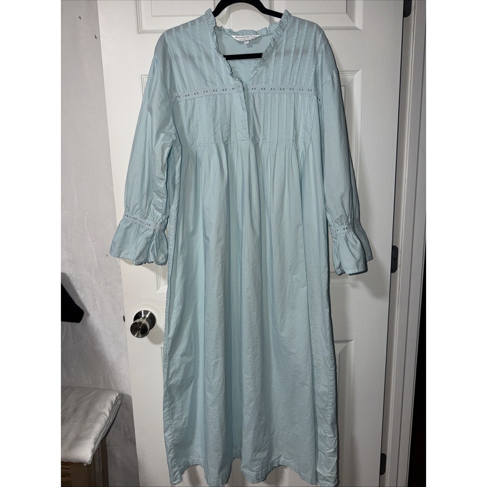 Alexander Del Rossa Nightgown Light Blue 100% Cotton Size 2X Cottagecore Prairie